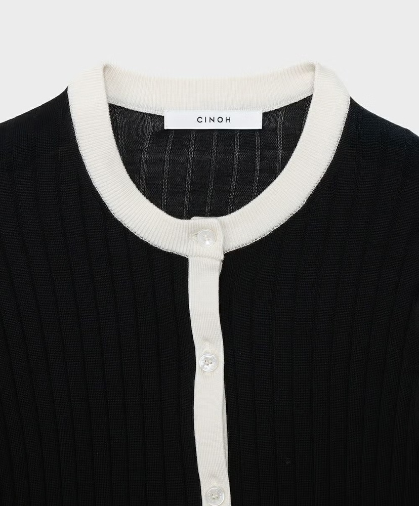 Silk Rib Knit Crew Neck Cardigan Black/ブラック 36(WOMEN)