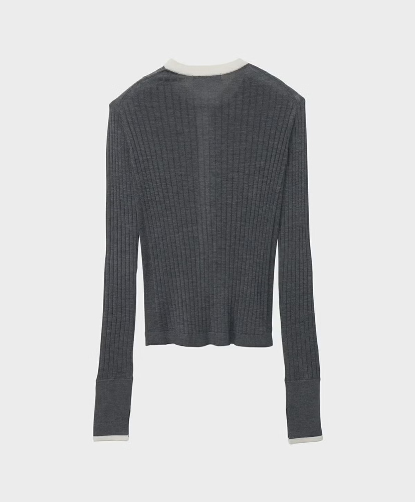 Silk Rib Knit Crew Neck Cardigan Gray/グレー 36(WOMEN)