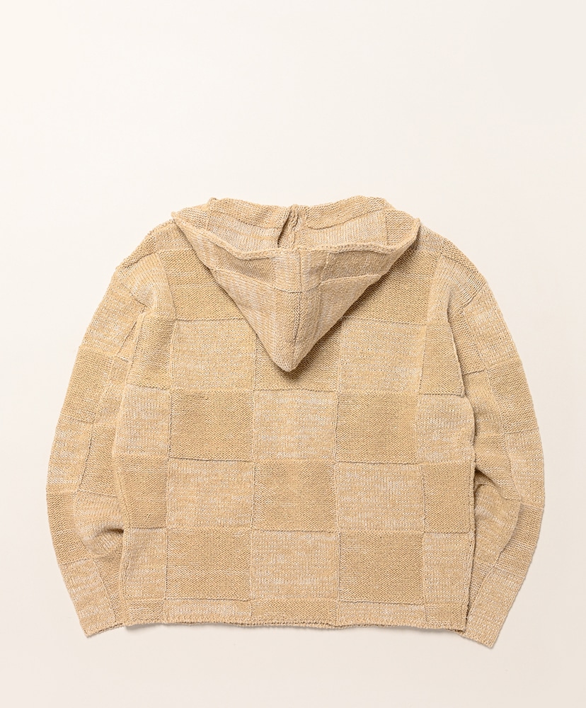 Structured Cotton Linen Panel Knit P/O Parka Brown×Beige/ブラウン×ベージュ 3(MEN)