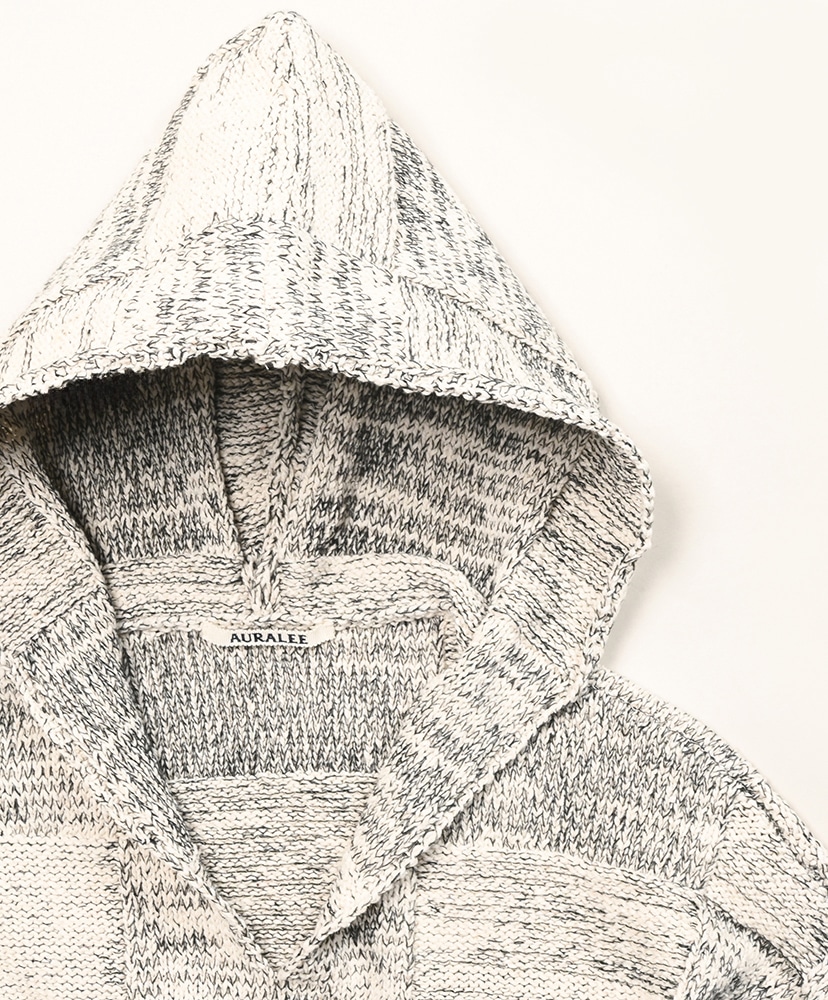 Structured Cotton Linen Panel Knit P/O Parka Off White×Black/オフホワイト×ブラック 3(MEN)