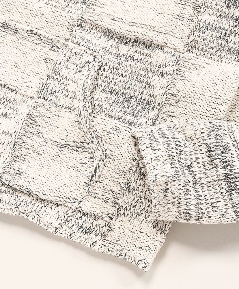 Structured Cotton Linen Panel Knit P/O Parka Off White×Black/オフホワイト×ブラック 3(MEN)