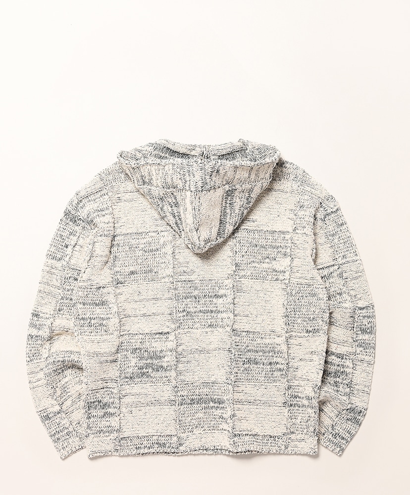 Structured Cotton Linen Panel Knit P/O Parka Off White×Black/オフホワイト×ブラック 3(MEN)