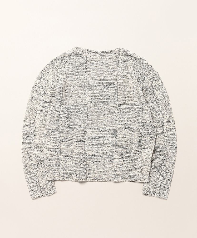 Structured Cotton Linen Panel Knit Boat Neck P/O Off White×Black/オフホワイト×ブラック 3(MEN)