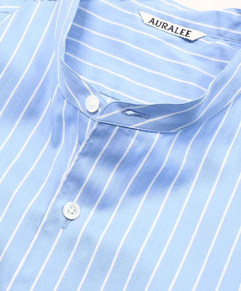 Cotton Silk Stripe Stand Collar Shirt Sax Blue Stripe/サックスブルーストライプ 3(MEN)