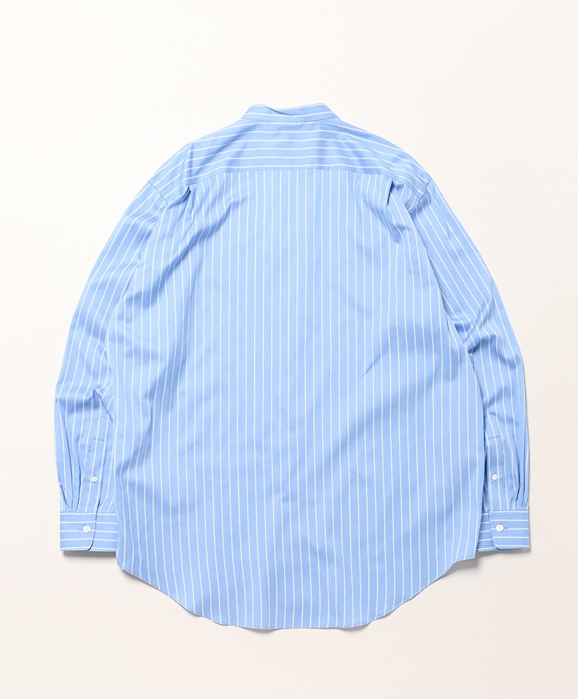 Cotton Silk Stripe Stand Collar Shirt Sax Blue Stripe/サックスブルーストライプ 3(MEN)