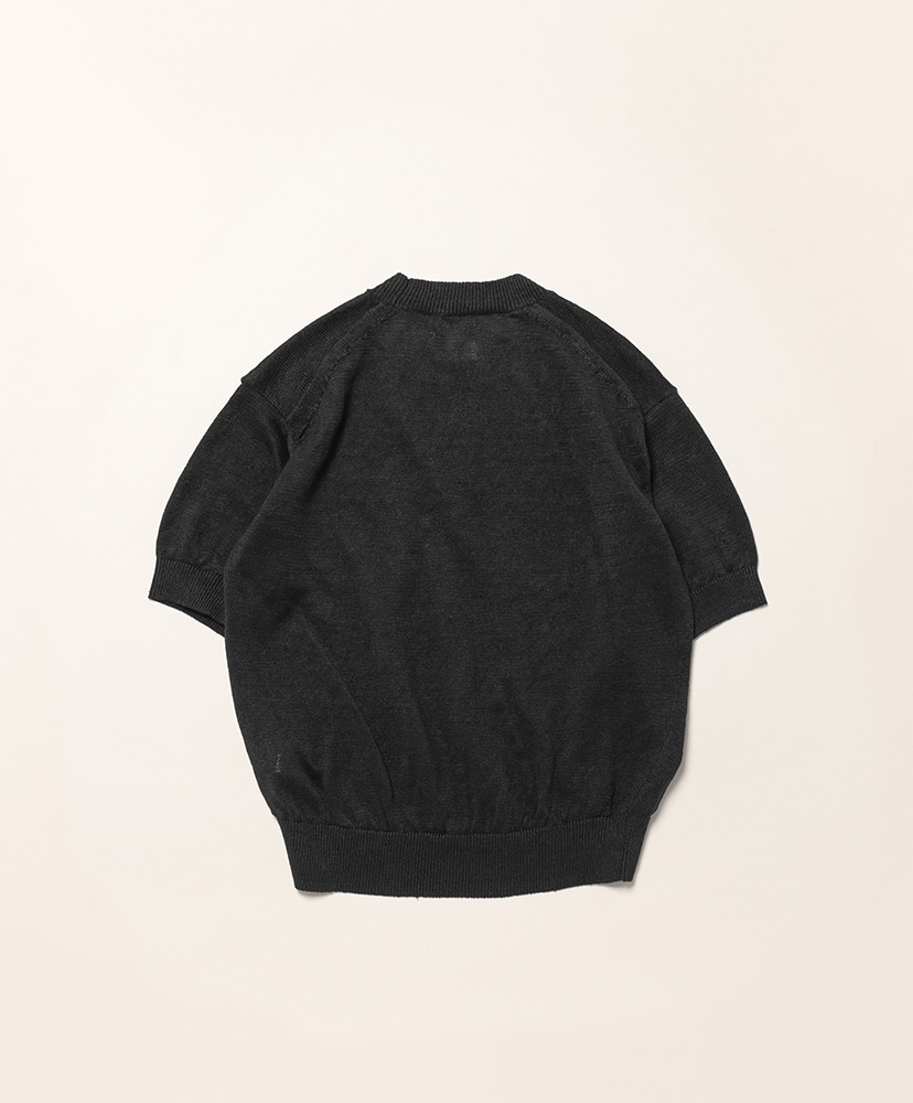 Women's Washed High Count Linen Crew Neck Short Sleeve Black/ブラック 1(WOMEN)