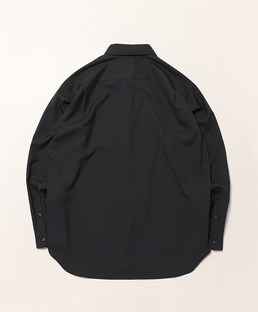 Men Solid Wool Regular Collar Shirt Black/ブラック 1(MEN)