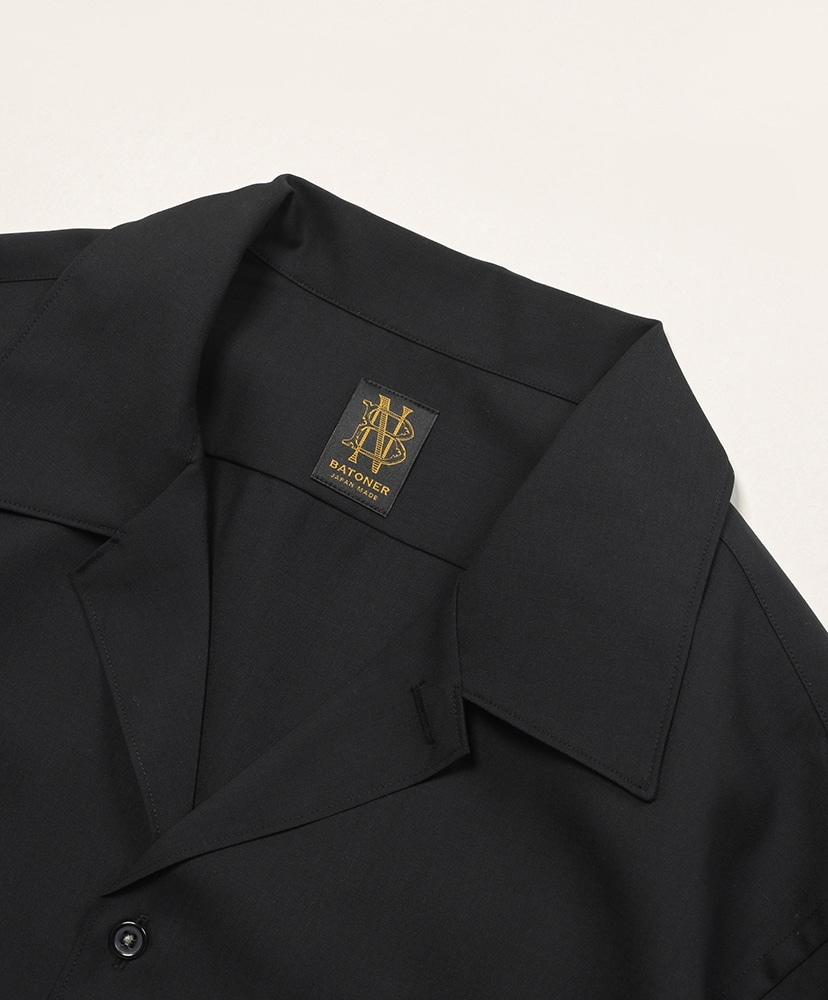 Men's Solid Wool Open Collar Shirt Black/ブラック 1(MEN)