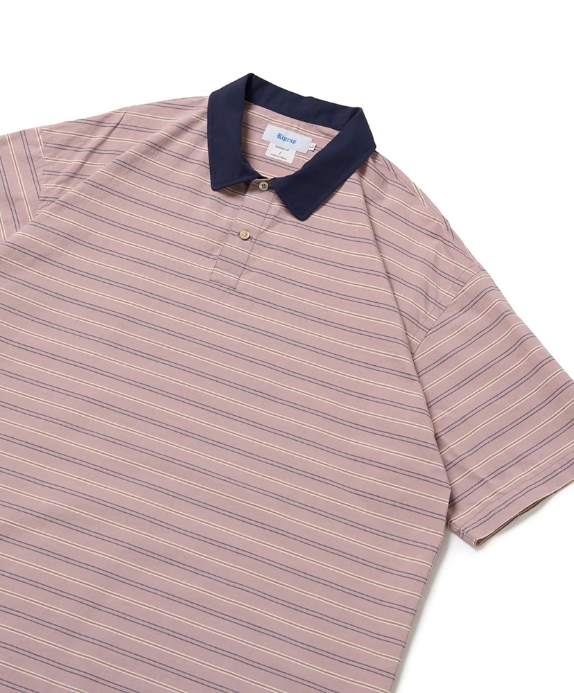 Polo Shaped SH S/S (Cotton Poplin Stripe) Dusty Pink×Navy/ダスティピンク×ネイビー L(MEN)