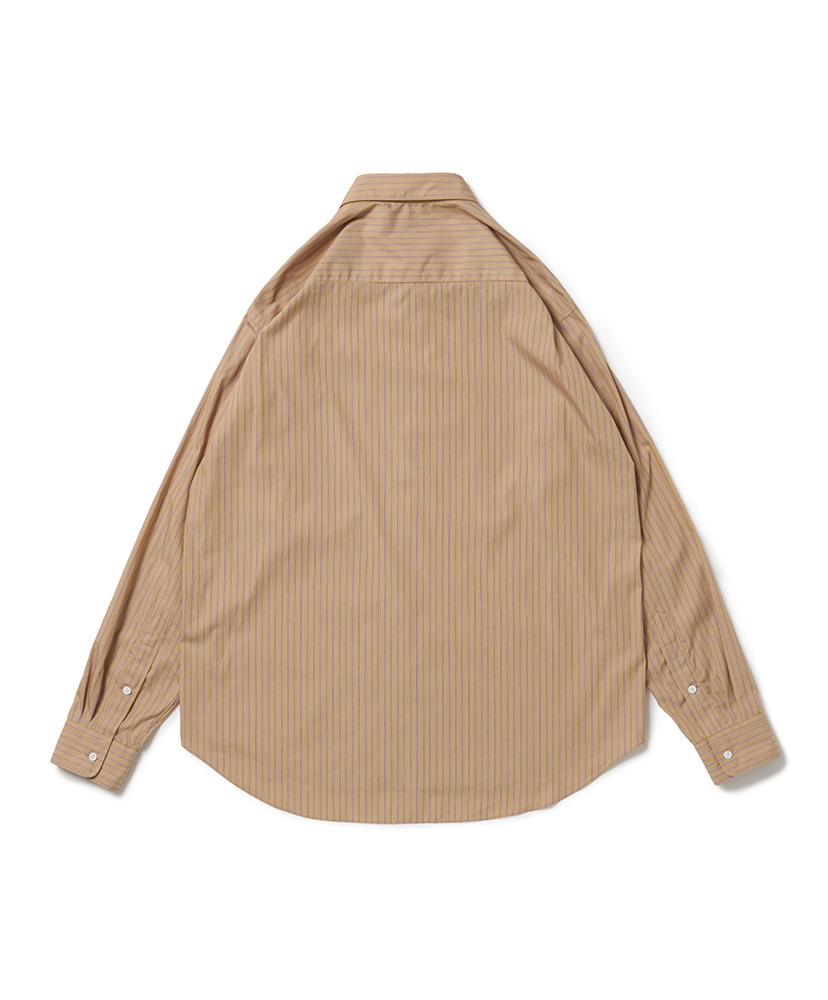 FF Regular Collar Shirt (Cotton Poplin Stripe) Beige×Marron/ベージュ×マルーン L(MEN)
