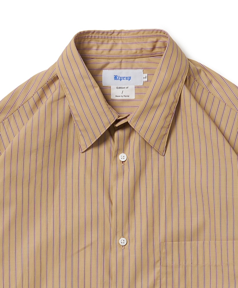 FF Regular Collar Shirt (Cotton Poplin Stripe) Beige×Marron/ベージュ×マルーン L(MEN)