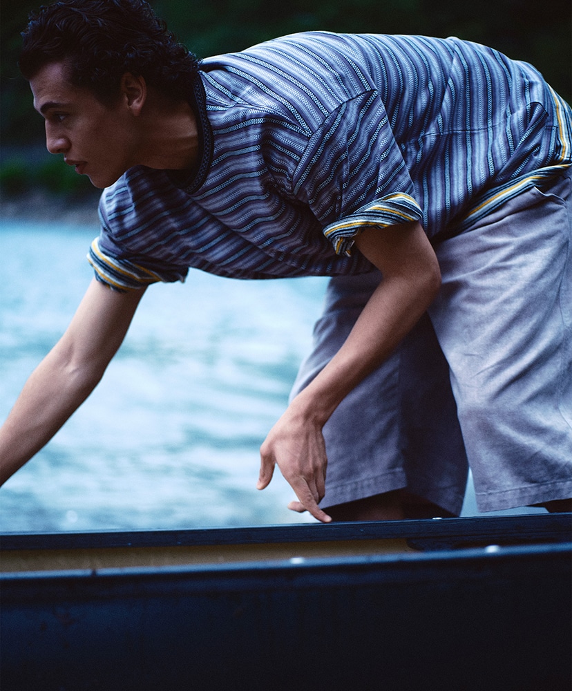 Striped S/S Tee Gold×Black/ゴールド×ブラック L(MEN)