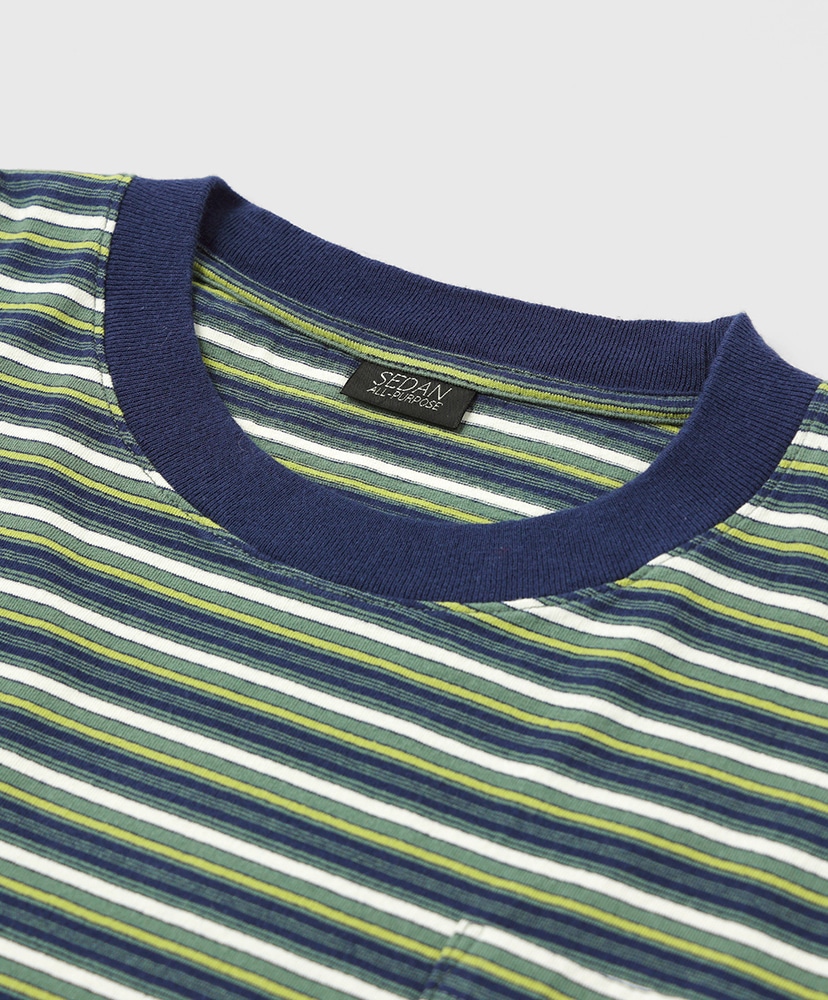 Striped S/S Tee Olive×Navy/オリーブ×ネイビー L(MEN)