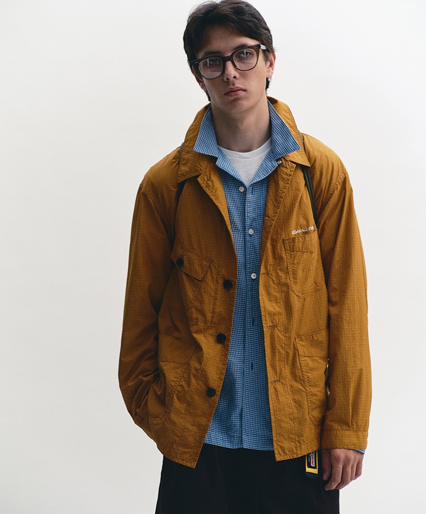 Double Gauze Plaid Open Collar Shirt Off×Blue/オフ×ブルー L(MEN)