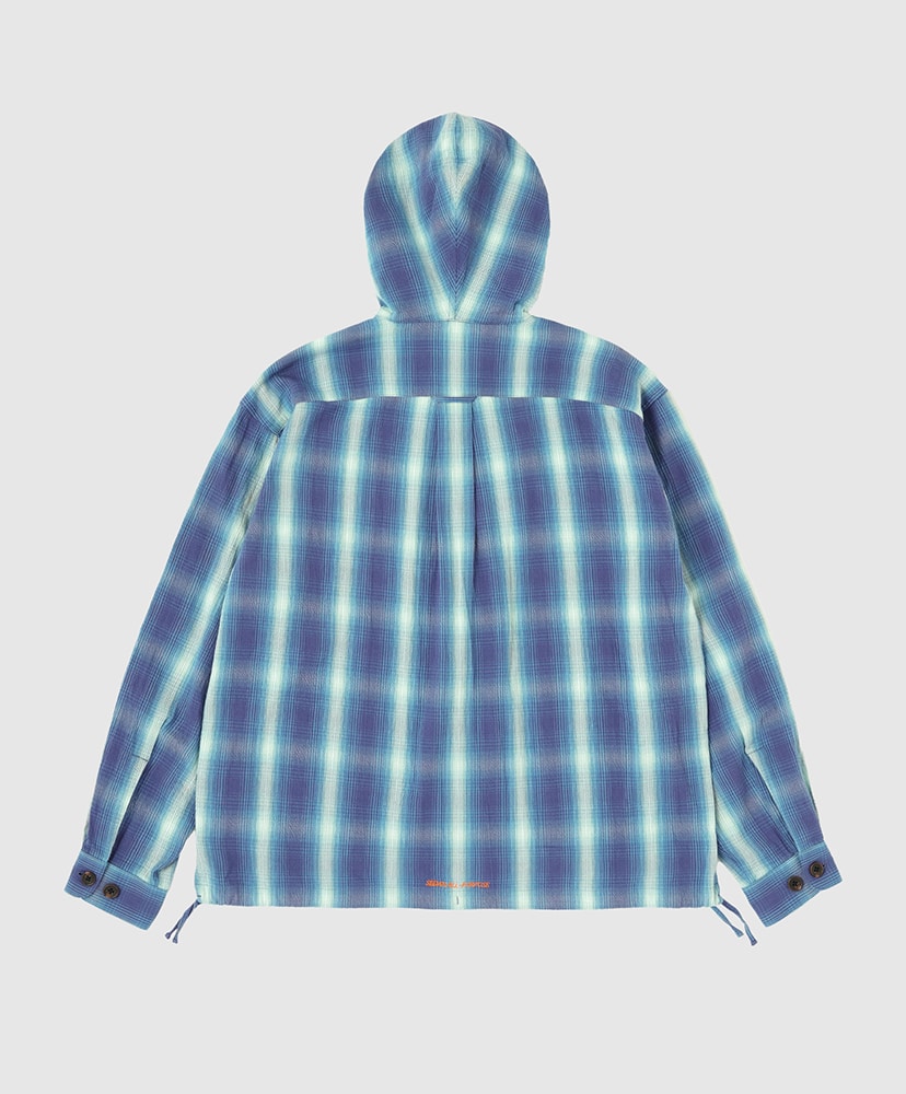 Ombre Plaid Hooded Shirt Navy Plaid/ネイビープラッド L(MEN)