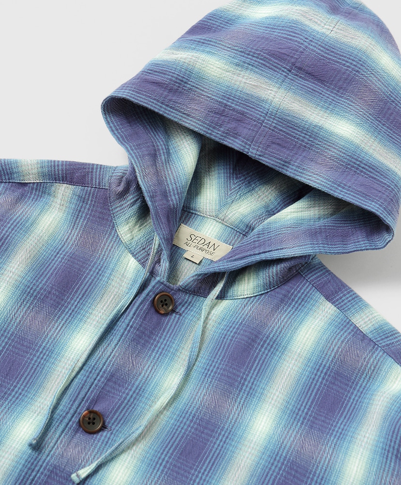 Ombre Plaid Hooded Shirt Navy Plaid/ネイビープラッド L(MEN)