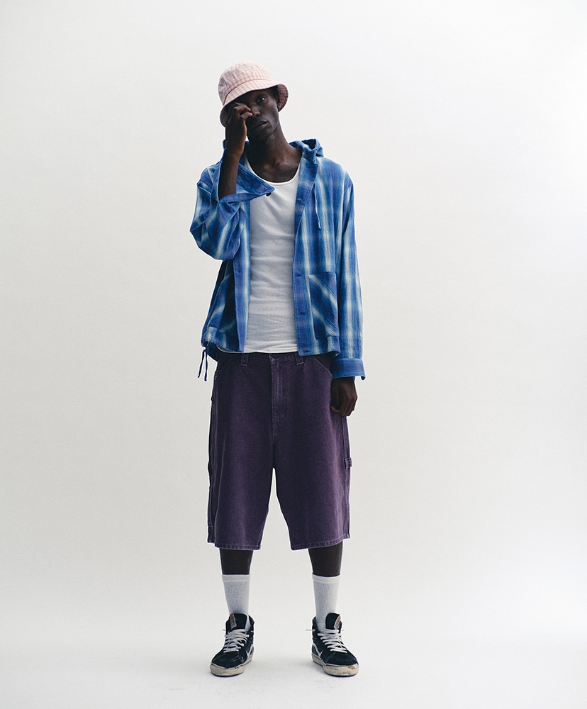 Ombre Plaid Hooded Shirt Navy Plaid/ネイビープラッド L(MEN)