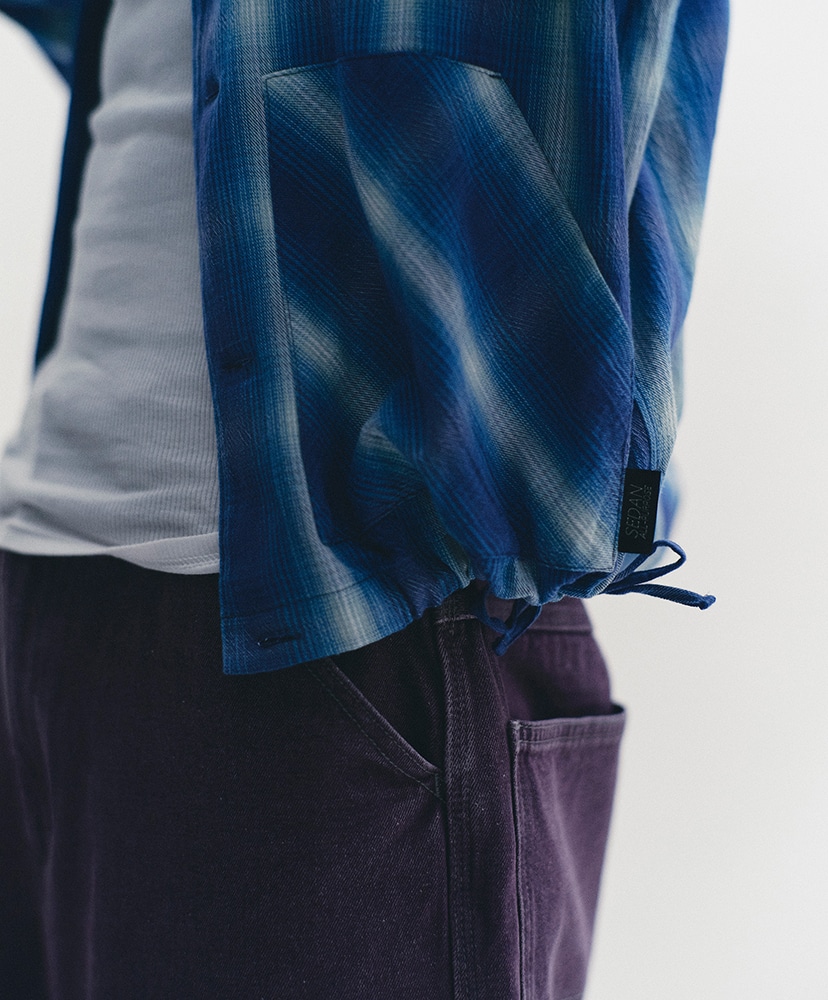 Ombre Plaid Hooded Shirt Navy Plaid/ネイビープラッド L(MEN)