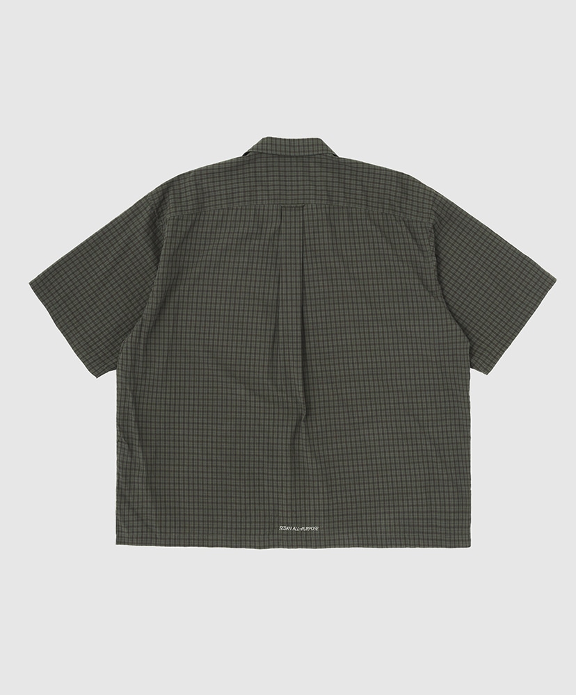 Dobby Plaid Open Collar S/S Shirt Olive×Brown/オリーブ×ブラウン L(MEN)