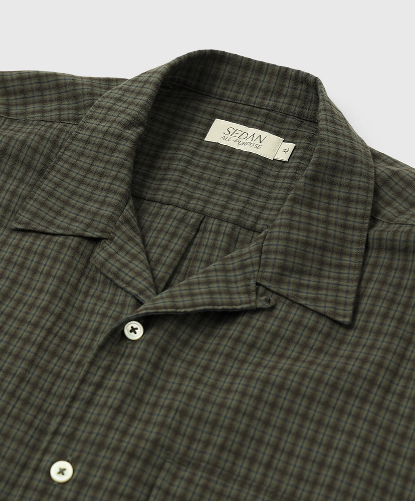 Dobby Plaid Open Collar S/S Shirt Olive×Brown/オリーブ×ブラウン L(MEN)