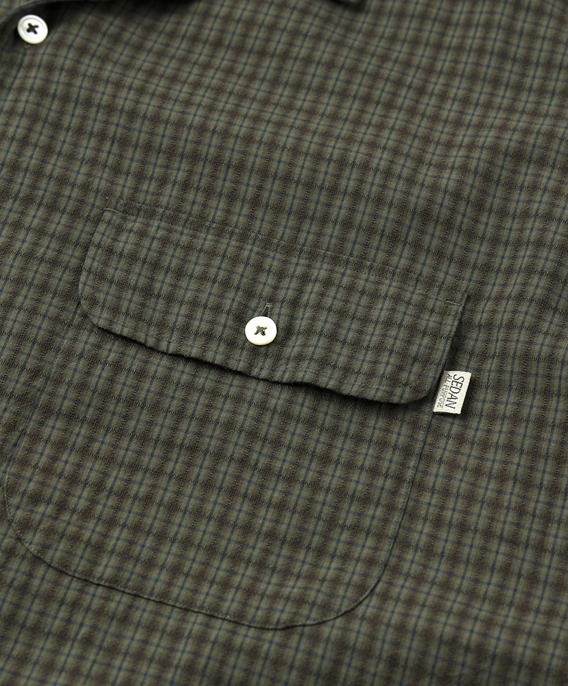 Dobby Plaid Open Collar S/S Shirt Olive×Brown/オリーブ×ブラウン L(MEN)