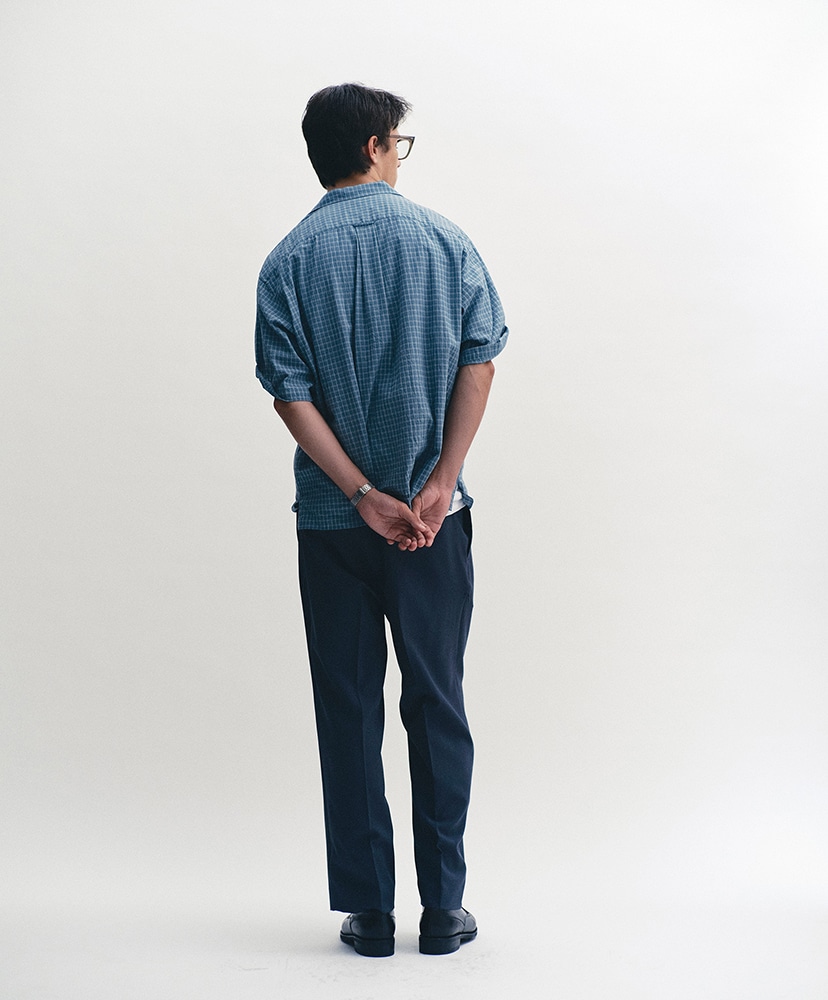 Dobby Plaid Open Collar S/S Shirt Slate×Grey/スレート×グレー L(MEN)