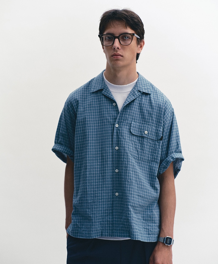 Dobby Plaid Open Collar S/S Shirt Slate×Grey/スレート×グレー L(MEN)