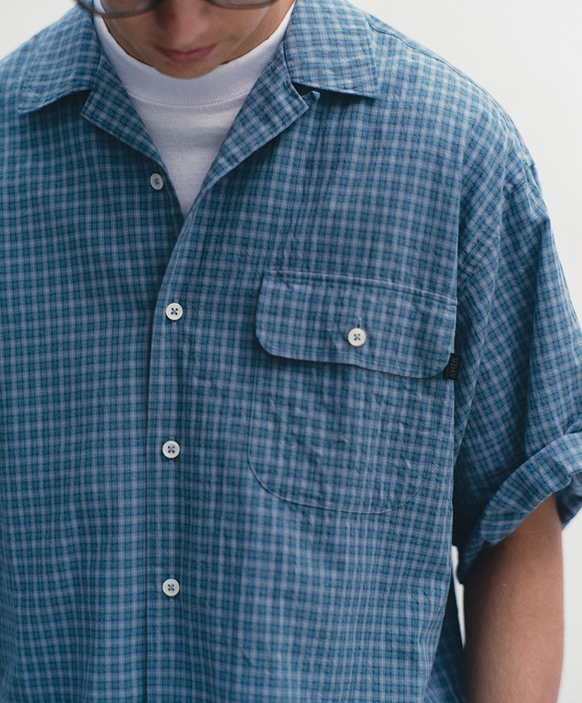 Dobby Plaid Open Collar S/S Shirt Slate×Grey/スレート×グレー L(MEN)