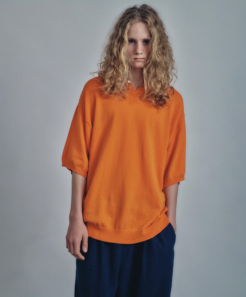Knitted Polo Shirt Orange/オレンジ L(MEN)