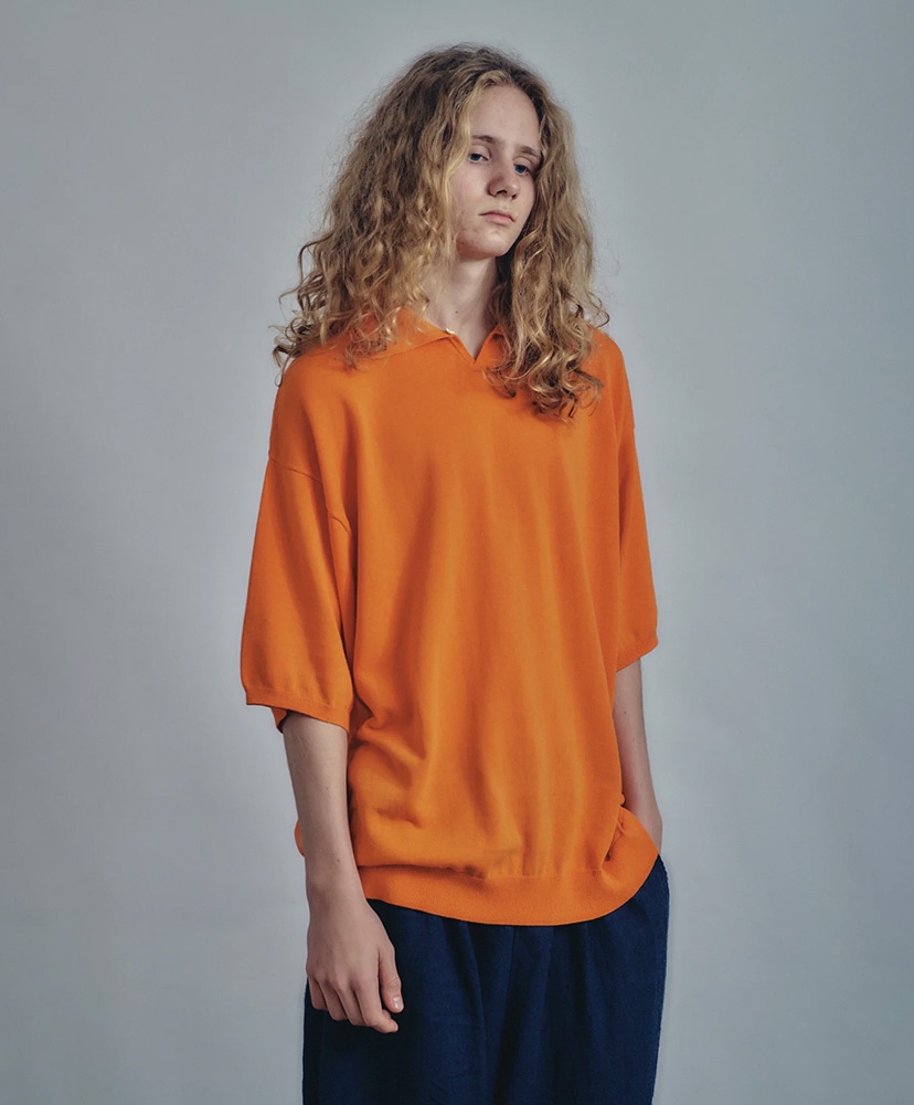 Knitted Polo Shirt Orange/オレンジ L(MEN)