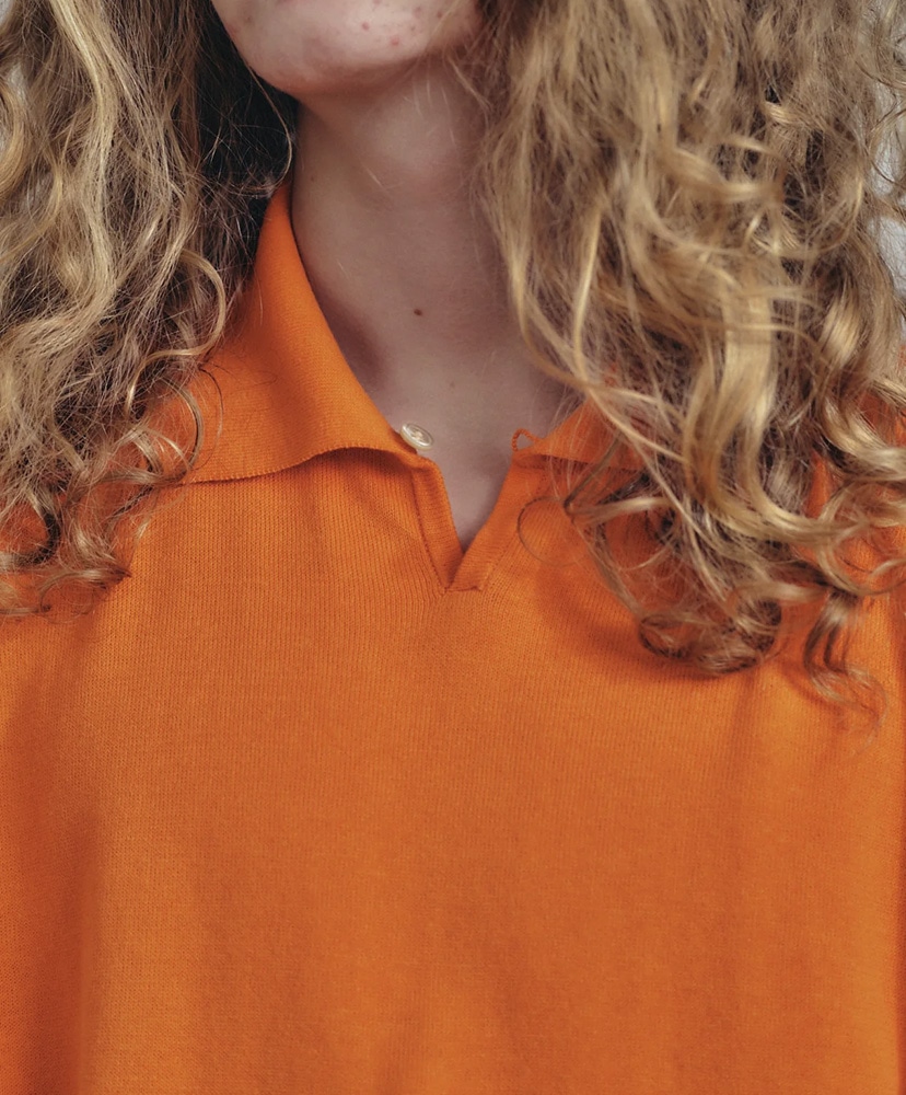 Knitted Polo Shirt Orange/オレンジ L(MEN)