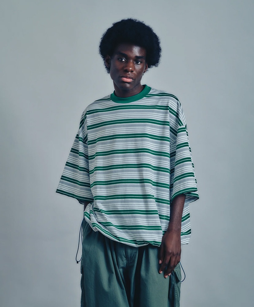 Border Balloon T-Shirt White×Green/ホワイト×グリーン L(MEN)