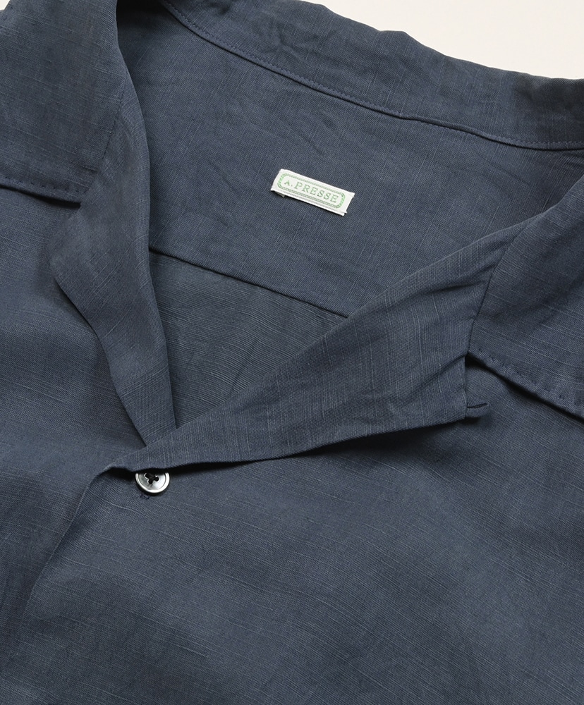 Vintage Silk Linen Open Collar Shirt Navy/ネイビー 2(MEN)