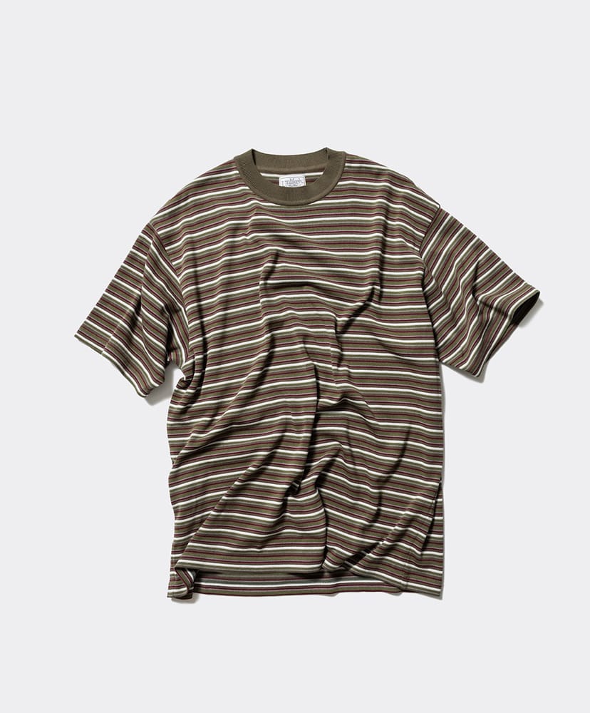 Unlikely Border Knit Tee Olive×Bordeaux/オリーブ×ボルドー L(MEN)