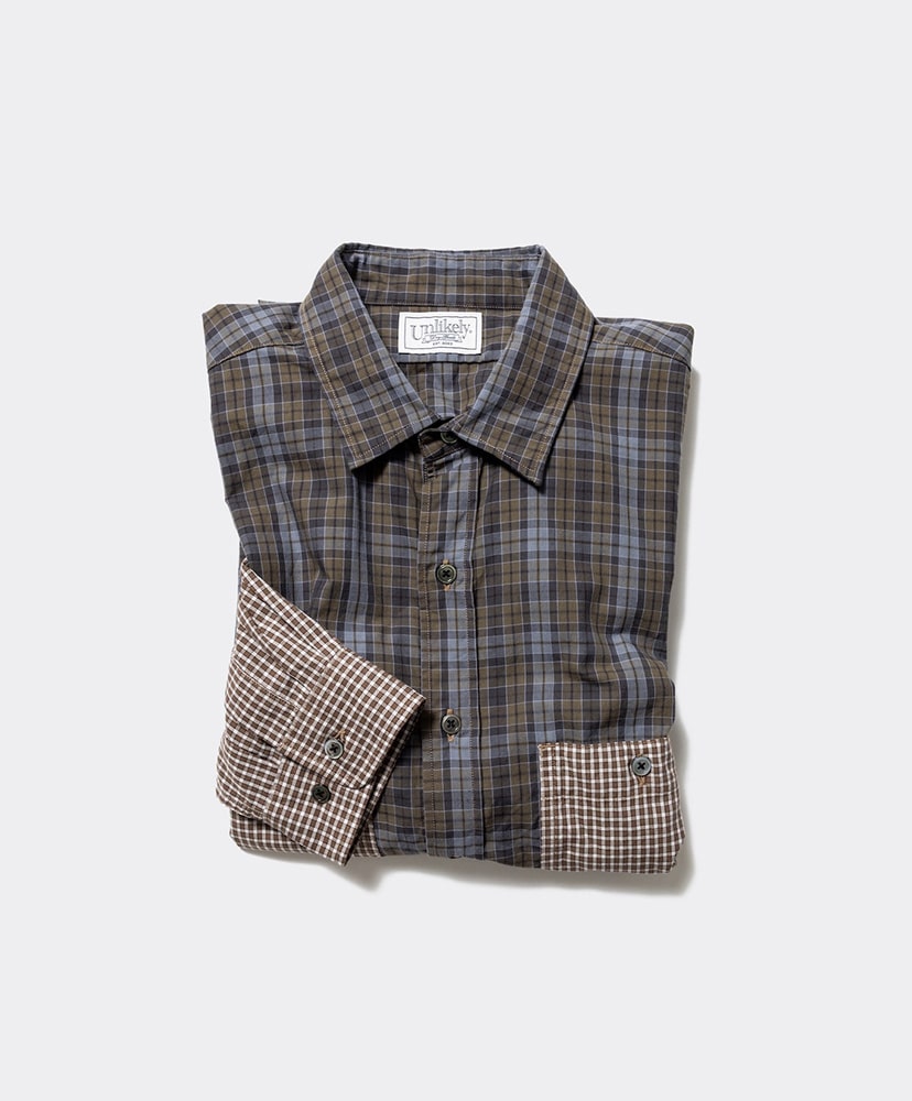 Unlikely Work Shirts 2tone Olive×Lt.Brown/オリーブ×ライトブラウン L(MEN)