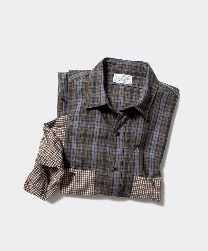 Unlikely Work Shirts 2tone Olive×Lt.Brown/オリーブ×ライトブラウン L(MEN)
