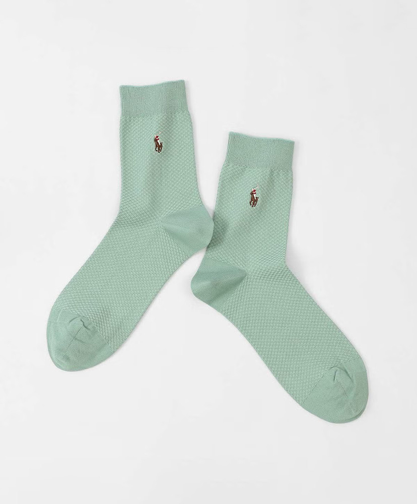 涼感 鹿の子編み オーガニックコットン混 マルチPP 20cm ミドル丈 ソックス ミントグリーン 25-27cm