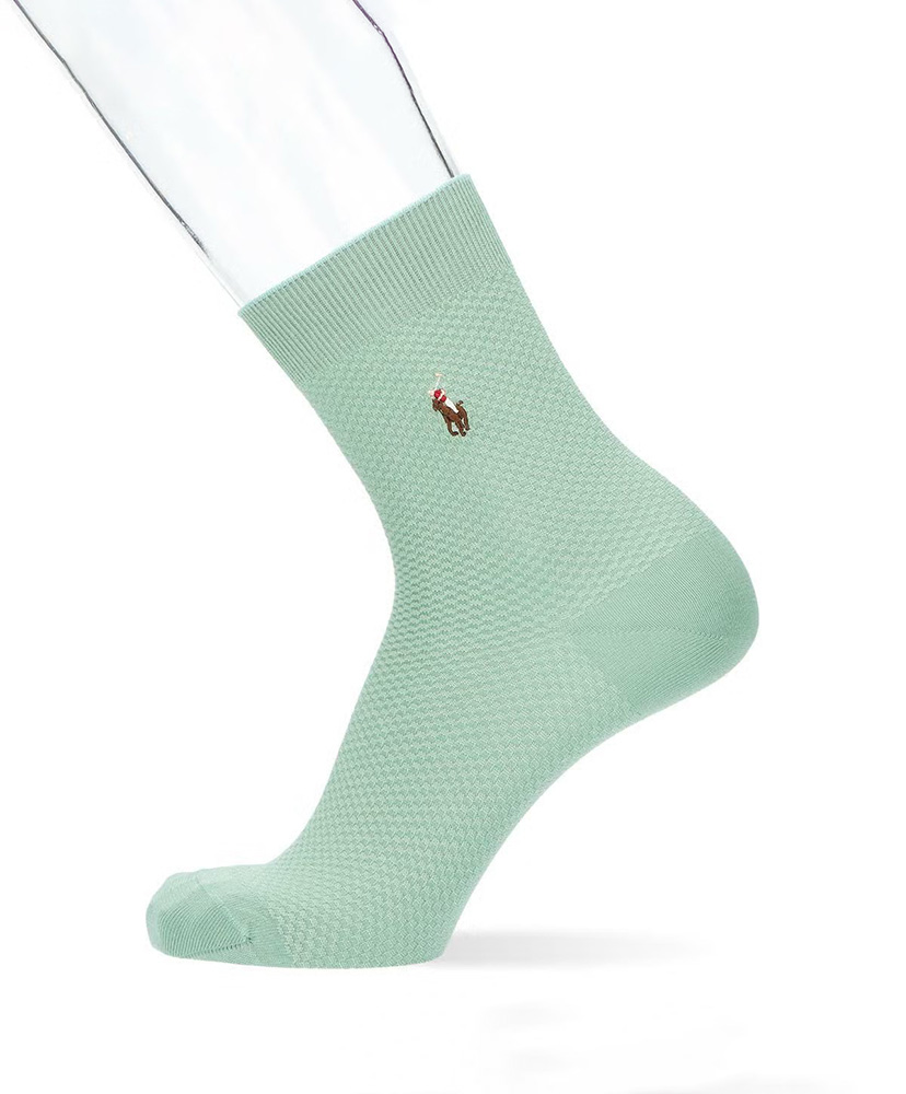 涼感 鹿の子編み オーガニックコットン混 マルチPP 20cm ミドル丈 ソックス ミントグリーン 25-27cm