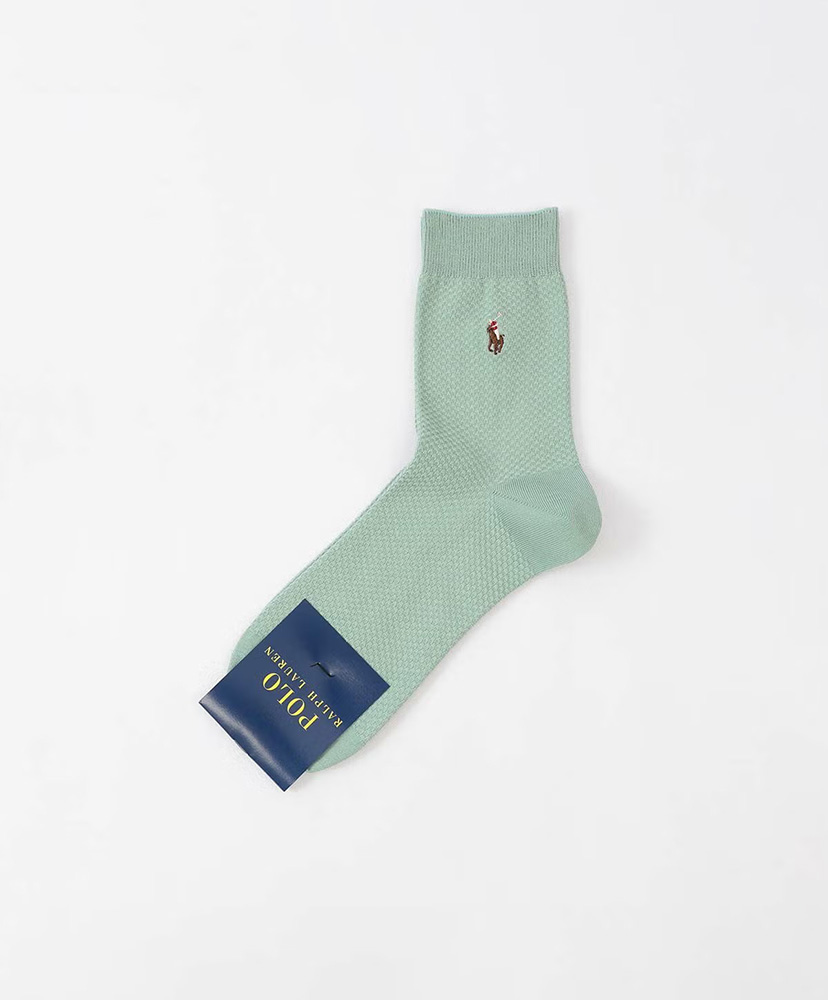 涼感 鹿の子編み オーガニックコットン混 マルチPP 20cm ミドル丈 ソックス ミントグリーン 25-27cm