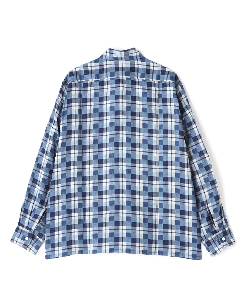 Linen Check Shirts L/S-Discharge printing- Indigo/インディゴ S(MEN)