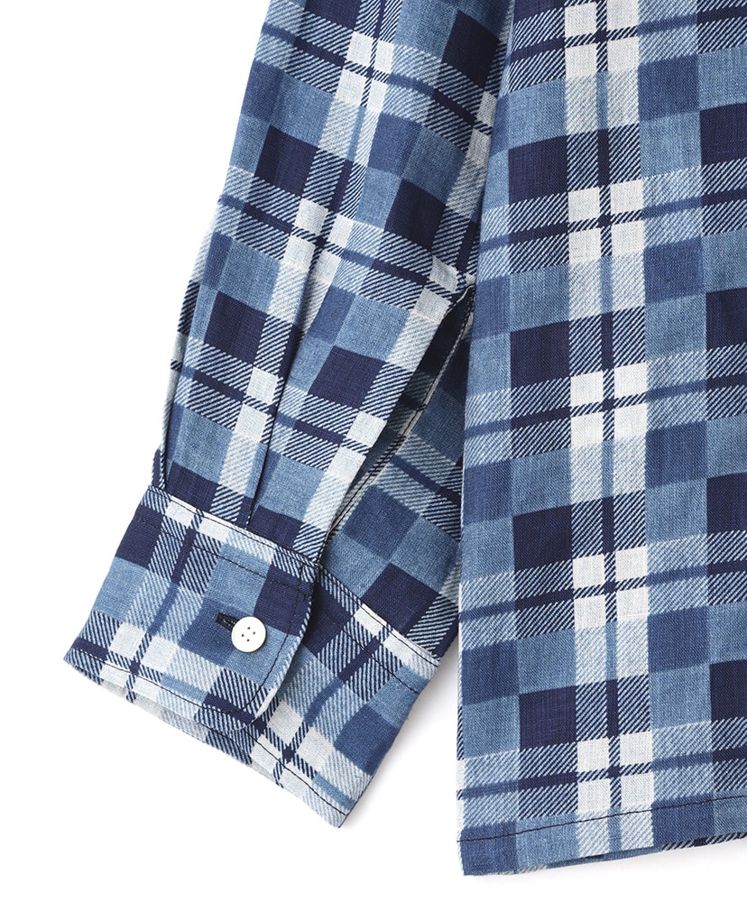 Linen Check Shirts L/S-Discharge printing- Indigo/インディゴ S(MEN)