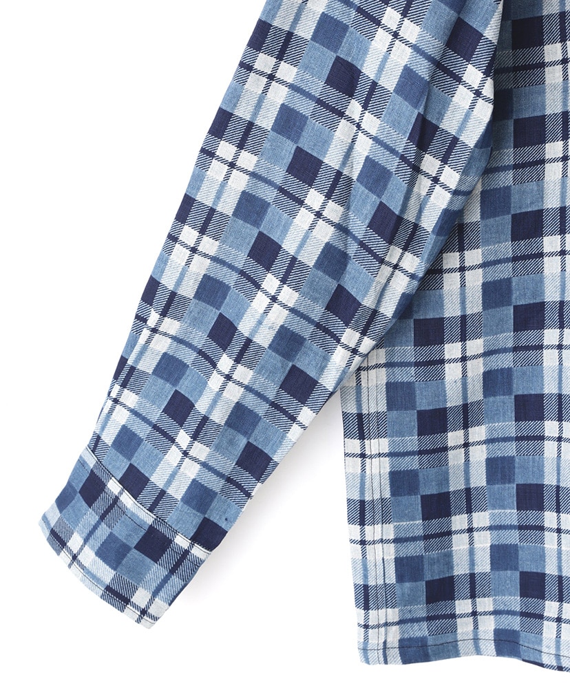 Linen Check Shirts L/S-Discharge printing- Indigo/インディゴ S(MEN)