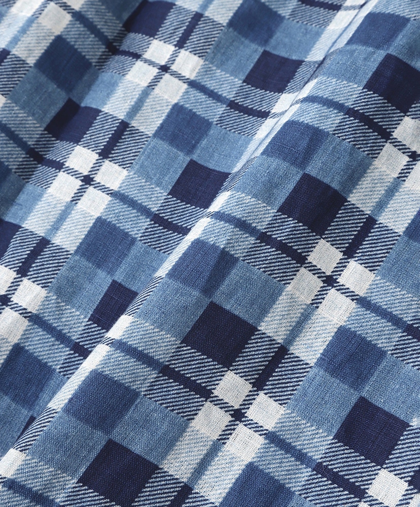 Linen Check Shirts L/S-Discharge printing- Indigo/インディゴ S(MEN)
