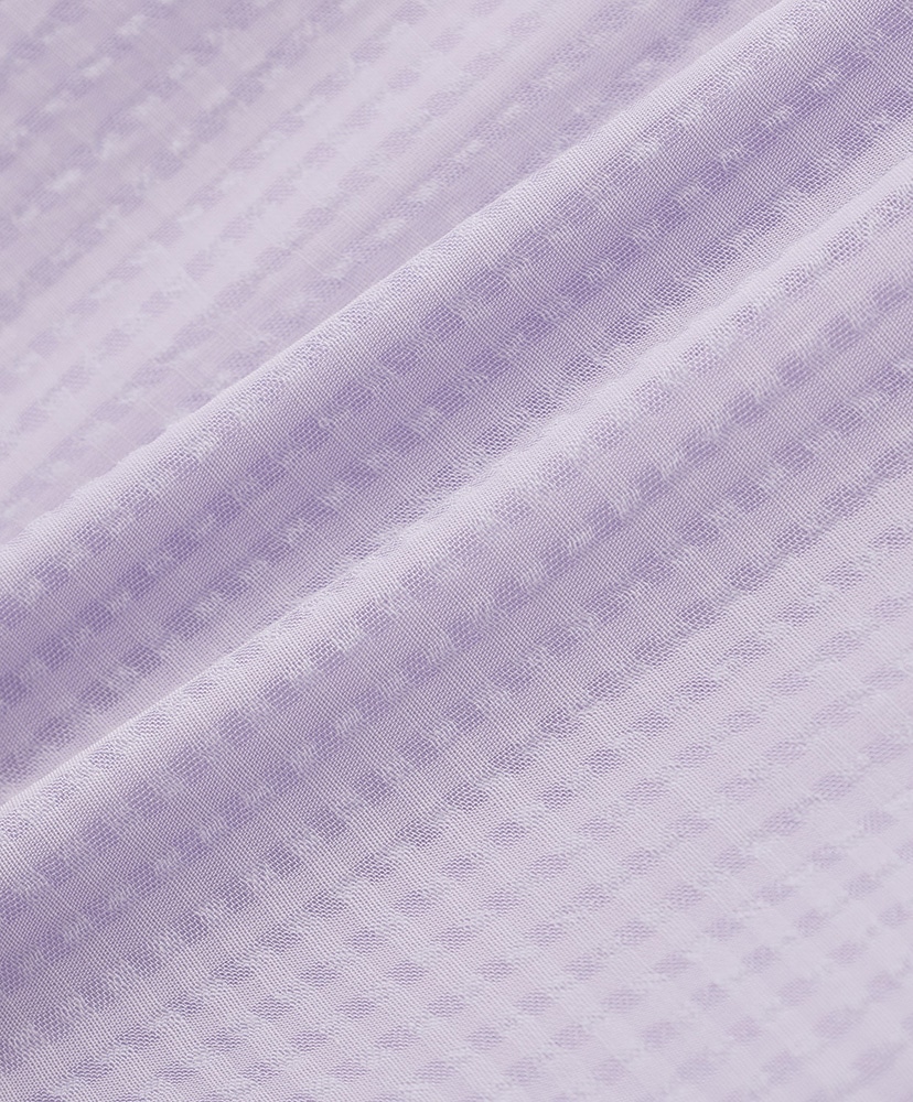 Sheer Open Collar Shirts S/S-Gingham Check Indian fabric- Purple/パープル M(MEN)