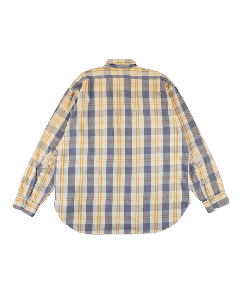 Unique Pocket Checked Flannel Shirt Aged Yellow×Blue/イエロー×ブルー L(MEN)
