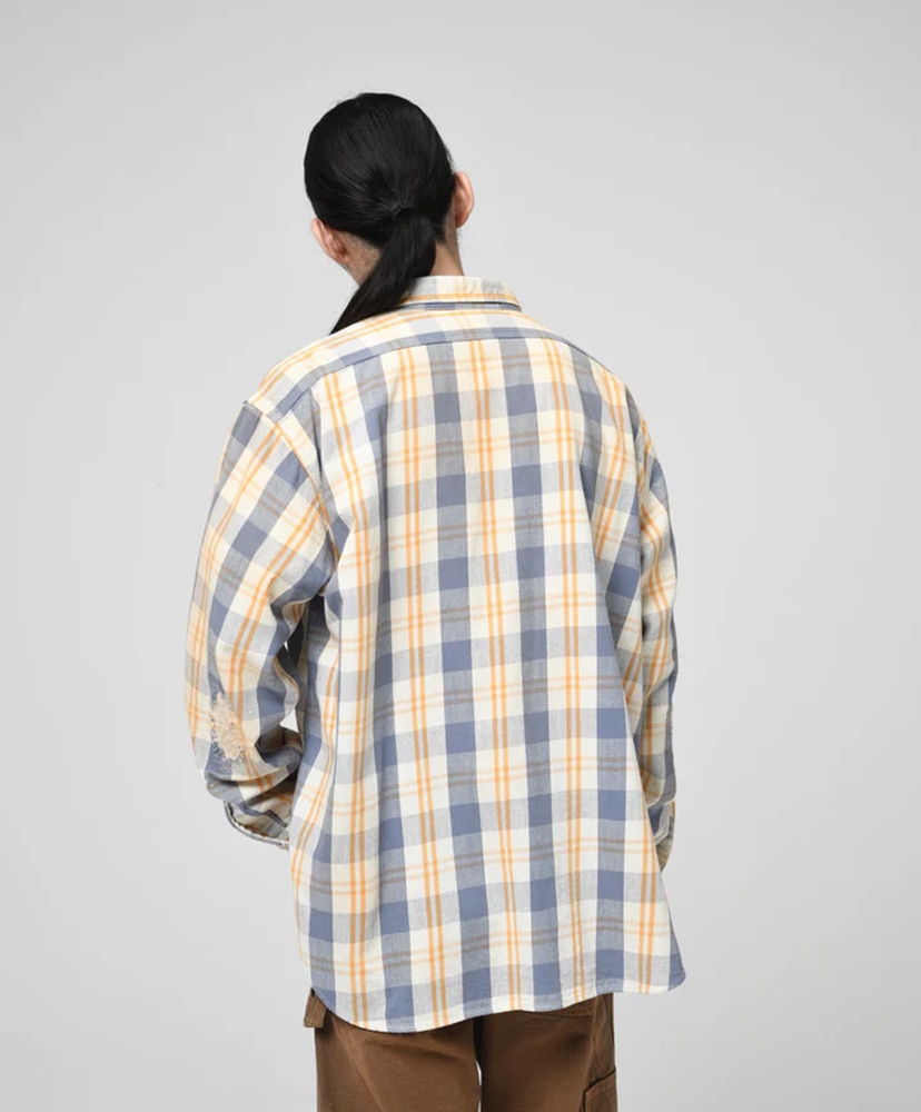Unique Pocket Checked Flannel Shirt Aged Yellow×Blue/イエロー×ブルー L(MEN)