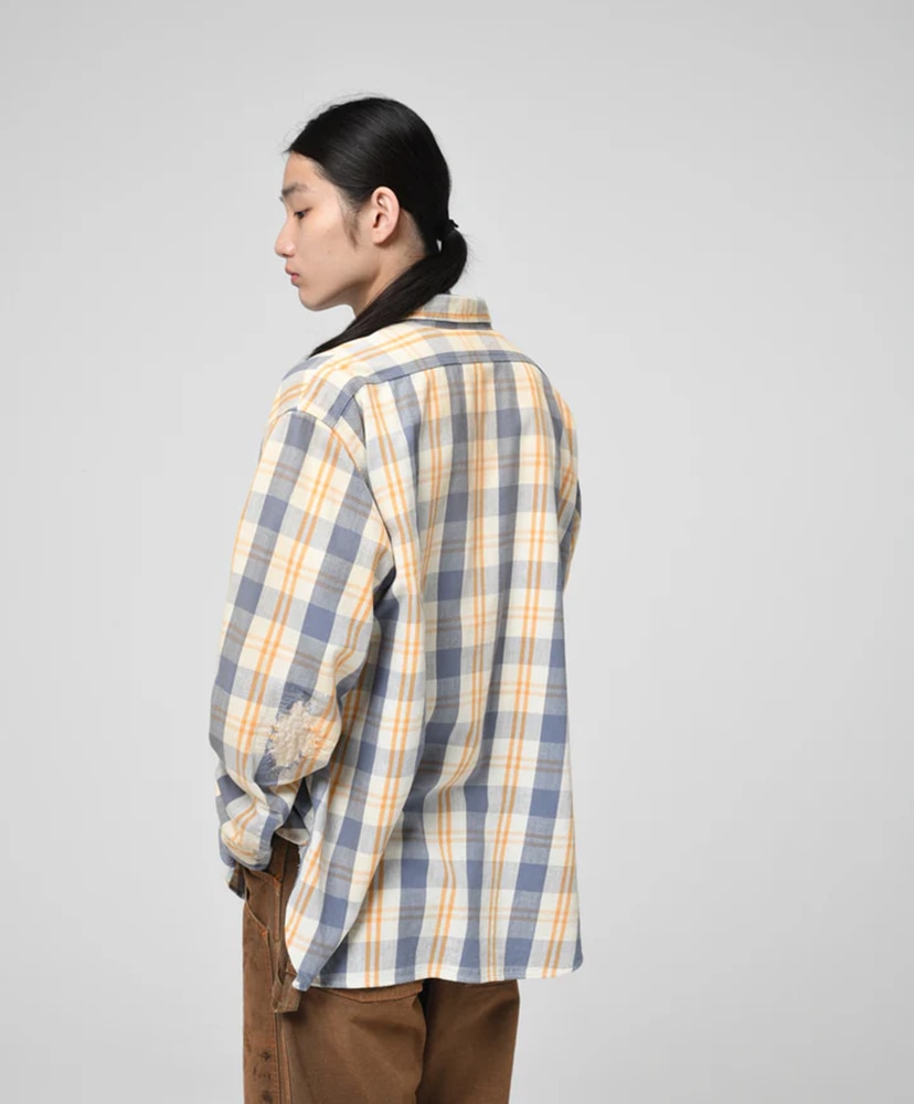Unique Pocket Checked Flannel Shirt Aged(L(MEN) Yellow×Blue