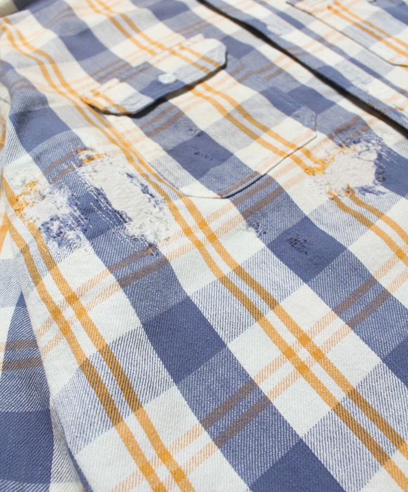Unique Pocket Checked Flannel Shirt Aged Yellow×Blue/イエロー×ブルー L(MEN)