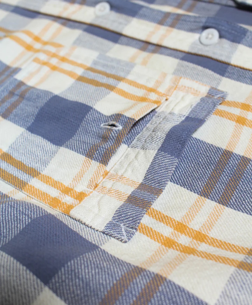 Unique Pocket Checked Flannel Shirt Aged Yellow×Blue/イエロー×ブルー L(MEN)