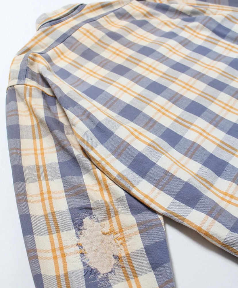 Unique Pocket Checked Flannel Shirt Aged Yellow×Blue/イエロー×ブルー L(MEN)
